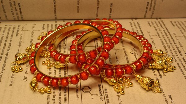 Unique Elegant Red Pearls Design Bangles