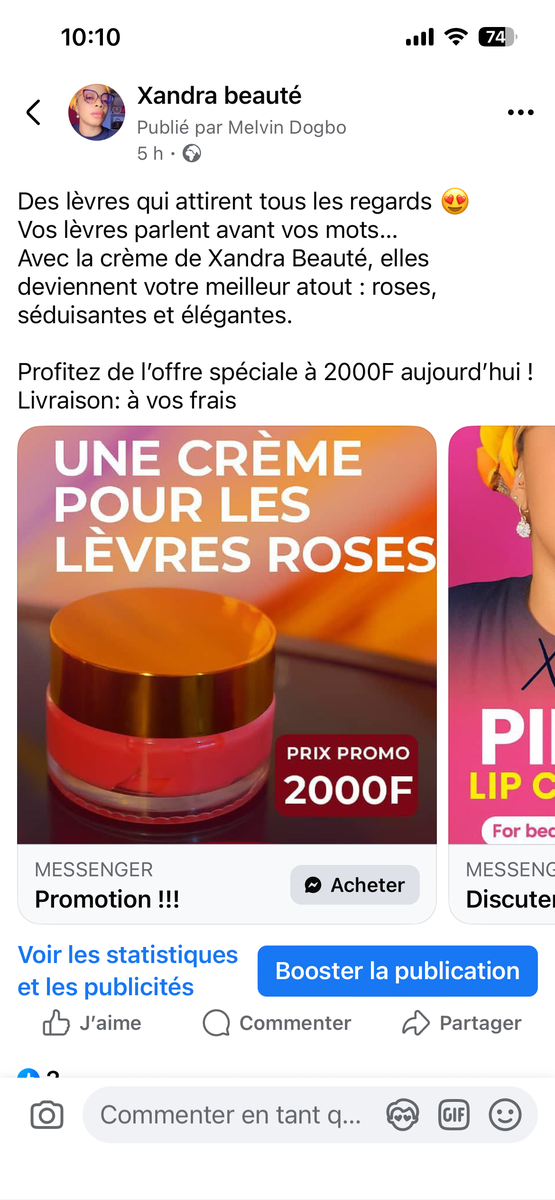 Crème lèvre rose