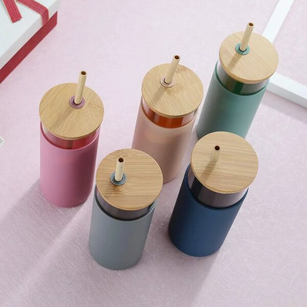 Borosilicate Glass with Bamboo lid and straw