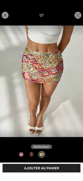Jupe courte à sequins multicolore