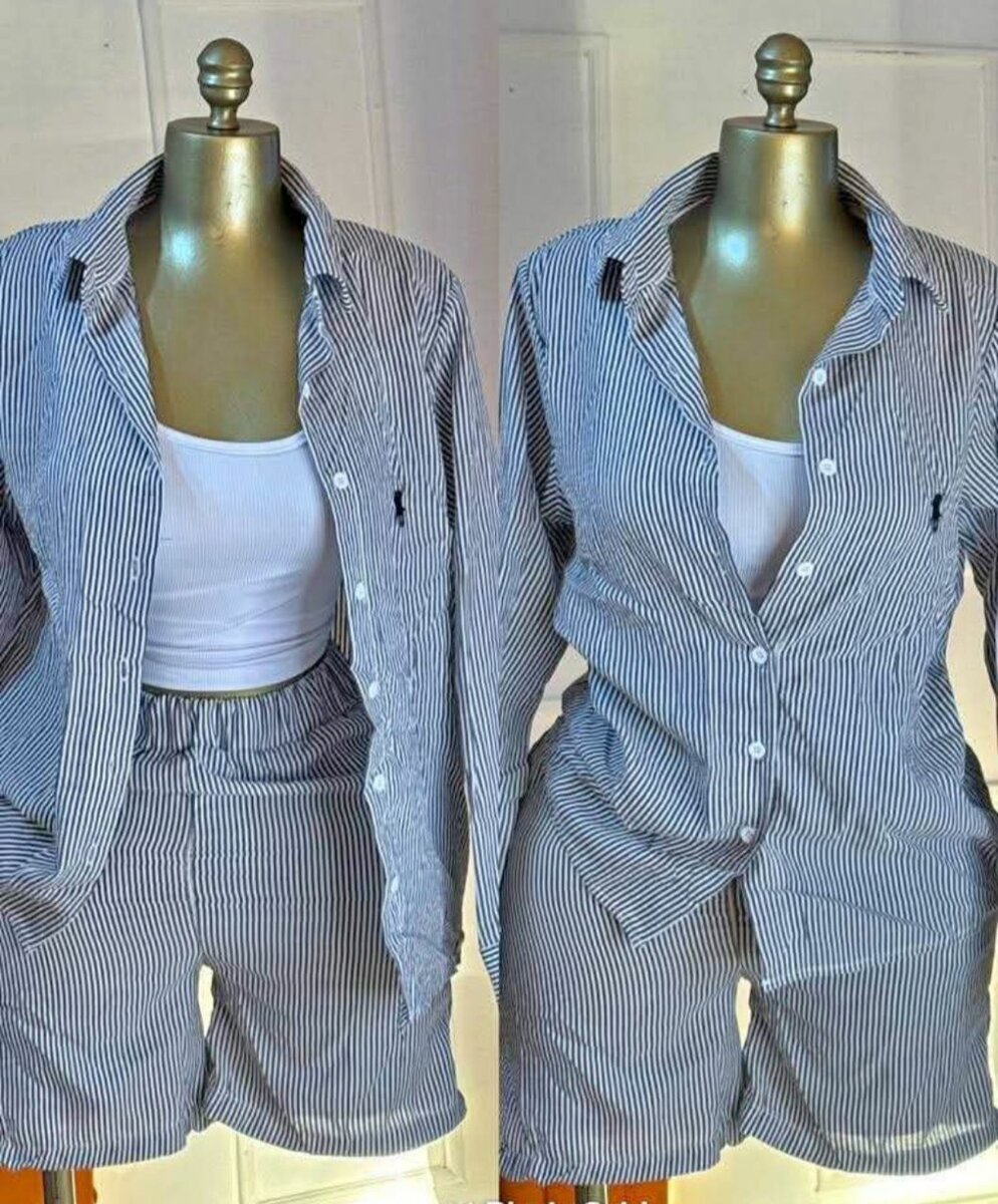 Ensemble pantalon et chemisier rayé pour femme