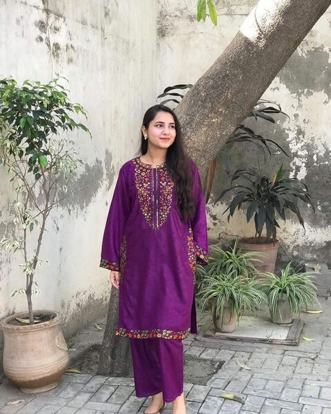 Purple pocket Embroided 2pc Dress