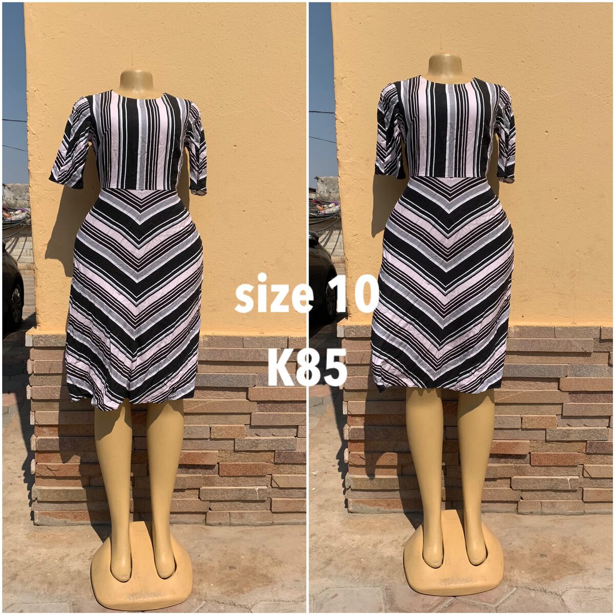 Dress black and white, asymmetrical print, size 10