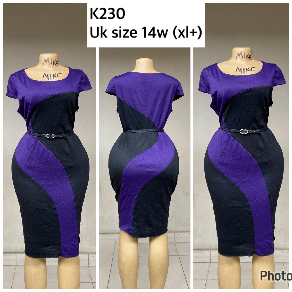black dress with lilac inserts