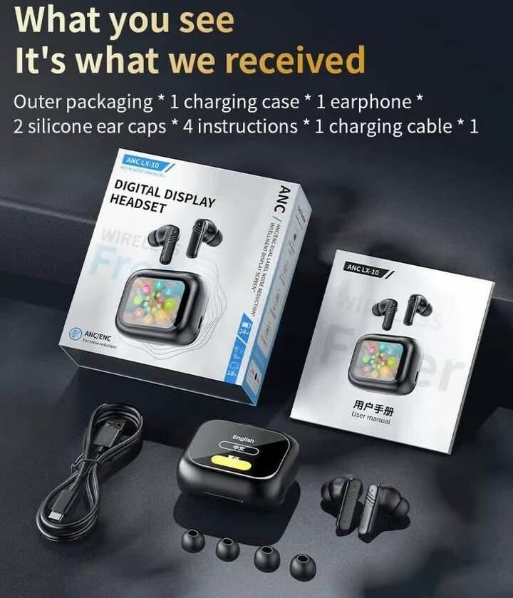 Écouteurs sans fil ANC avec affichage numérique