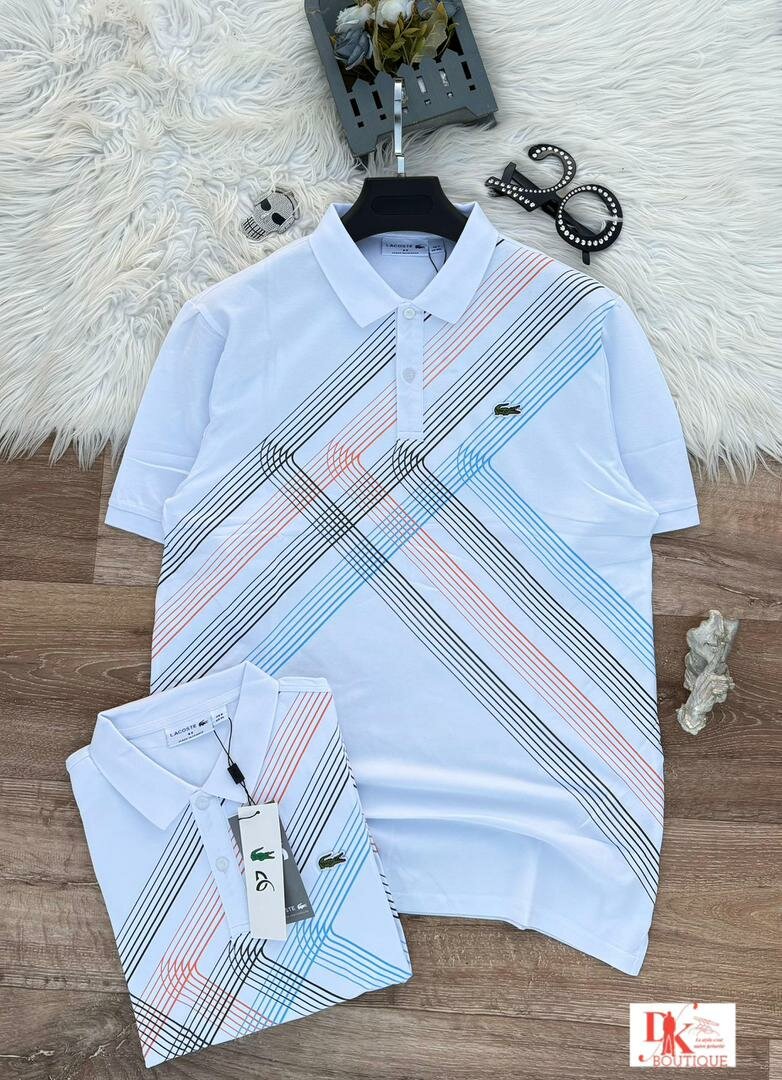 Polo blanc à rayures colorées
