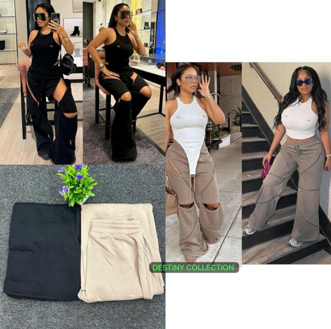 Pantalons Découpés Taille Haute