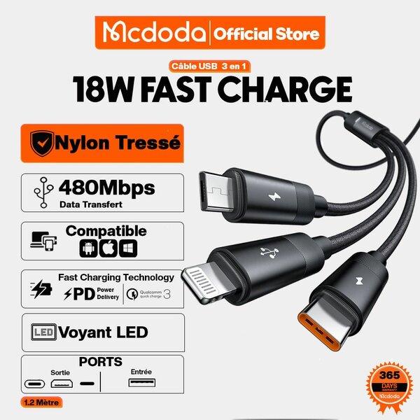 Câble de charge 3 en 1  18W