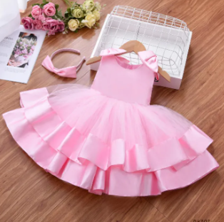 Girl Ball Gown Bow Princess Dresses Holiday Wedding Kids Summer Clothe ( Fabric Net And Silk) ( Size 03 Month To 16 Yrs)