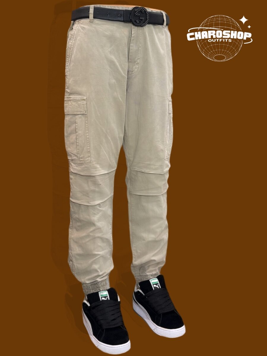 Pantalons cargo beiges homme