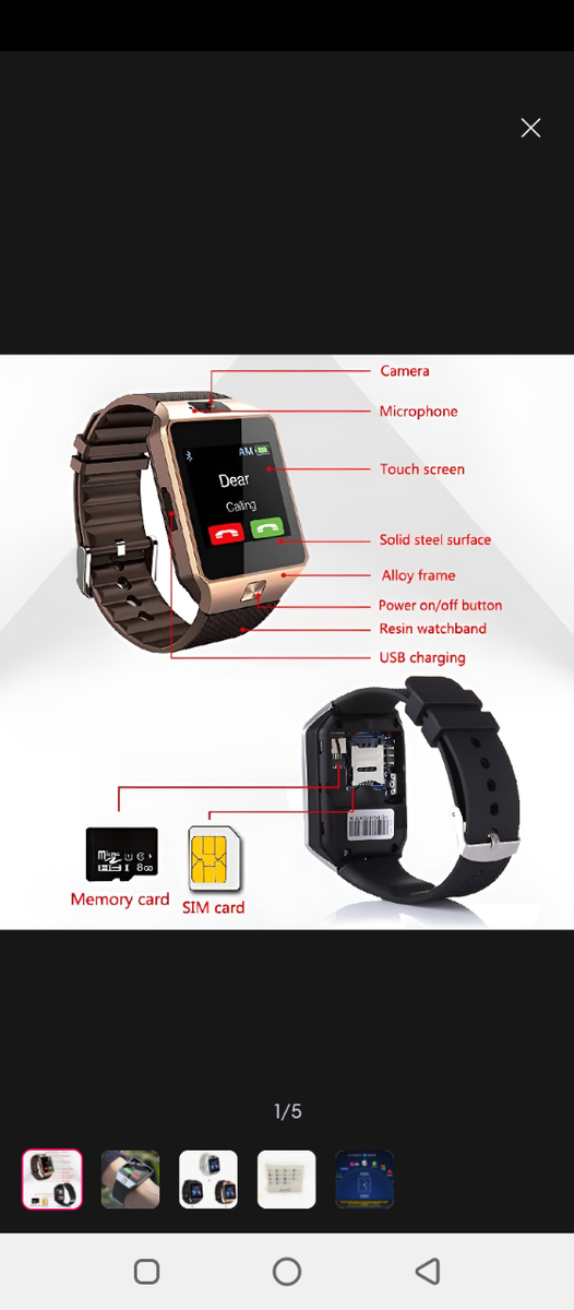 Smart Watch Sim & Memory Card Supported