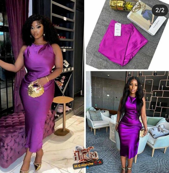 Robe de soirée violette satinée