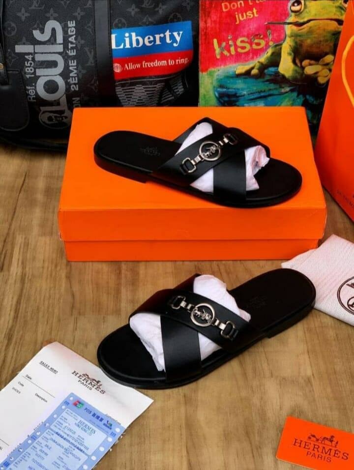 Branded leather slippers