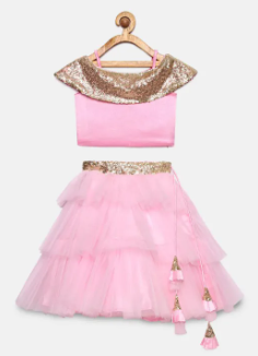 Off-Shoulder Lehenga Choli Pink Flaired Lehenga Choli, Lehenga Choli, ( Fabric Silk Net And Sequin) (Size 1 Yrs To -15 Yrs Size)