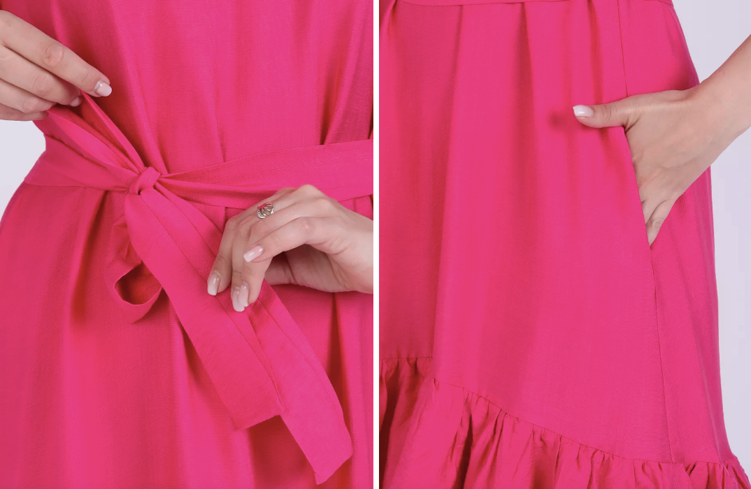 Платье фуксия льняное больших размеров