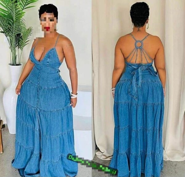 Robe longue en jean pour femmes, dos nu