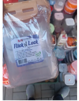 1 Pc Flick N Lock Medium 1200ML And Large 1800ML Jar Airtight Seal & Spillproof Design