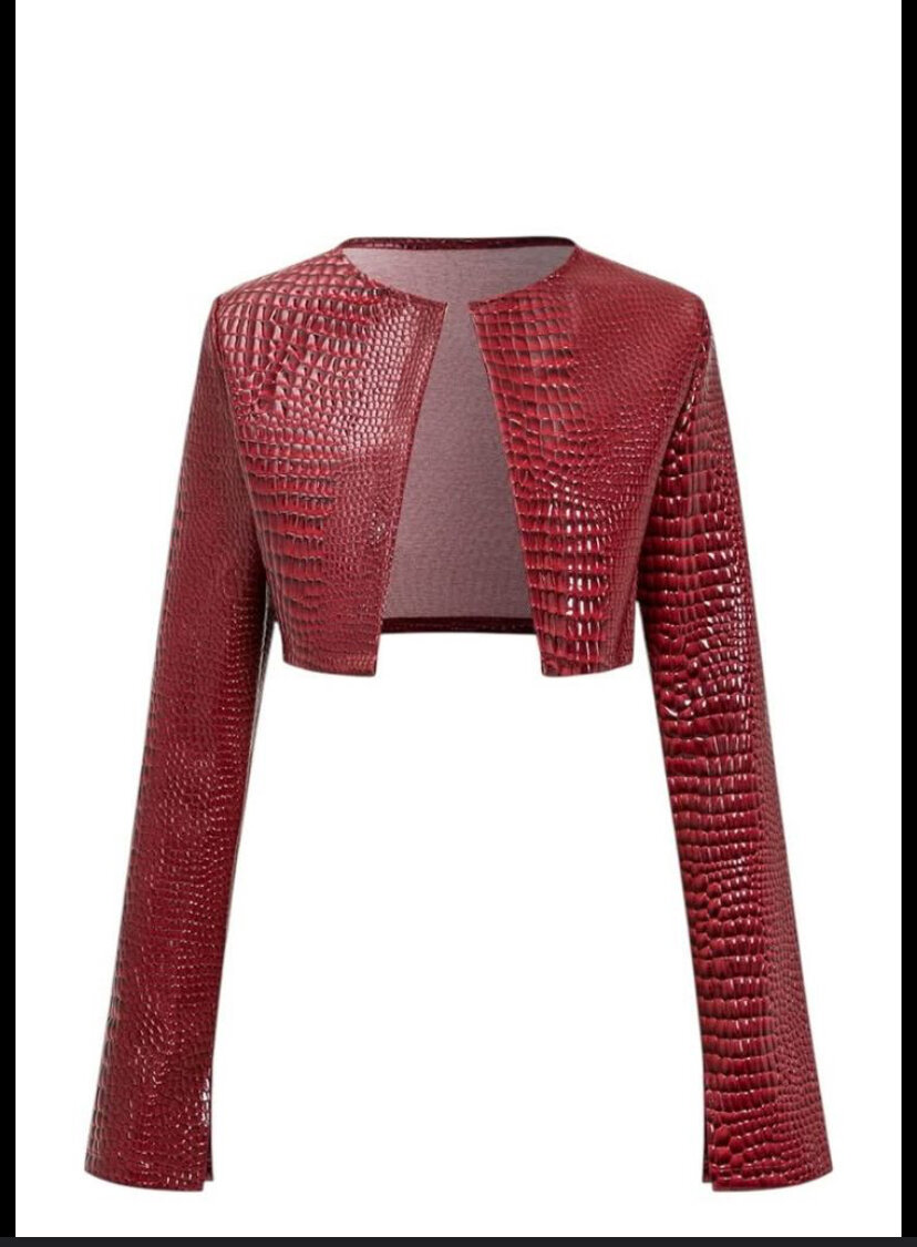 Croc-Embossed Red Leather Jacket
