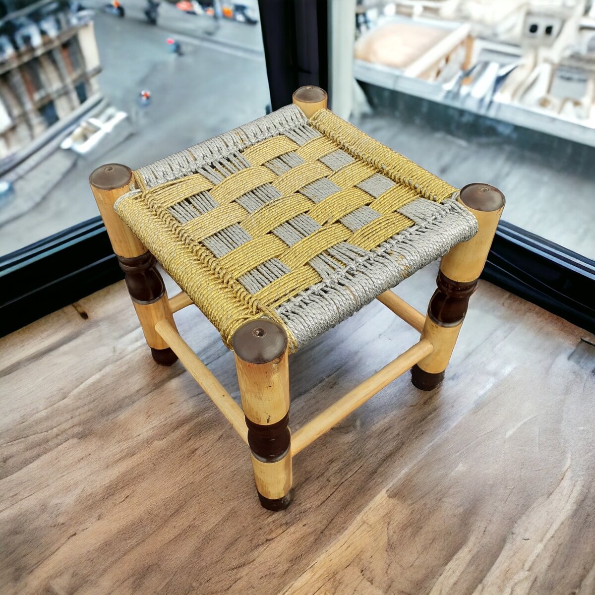 Wooden Black & White Stool