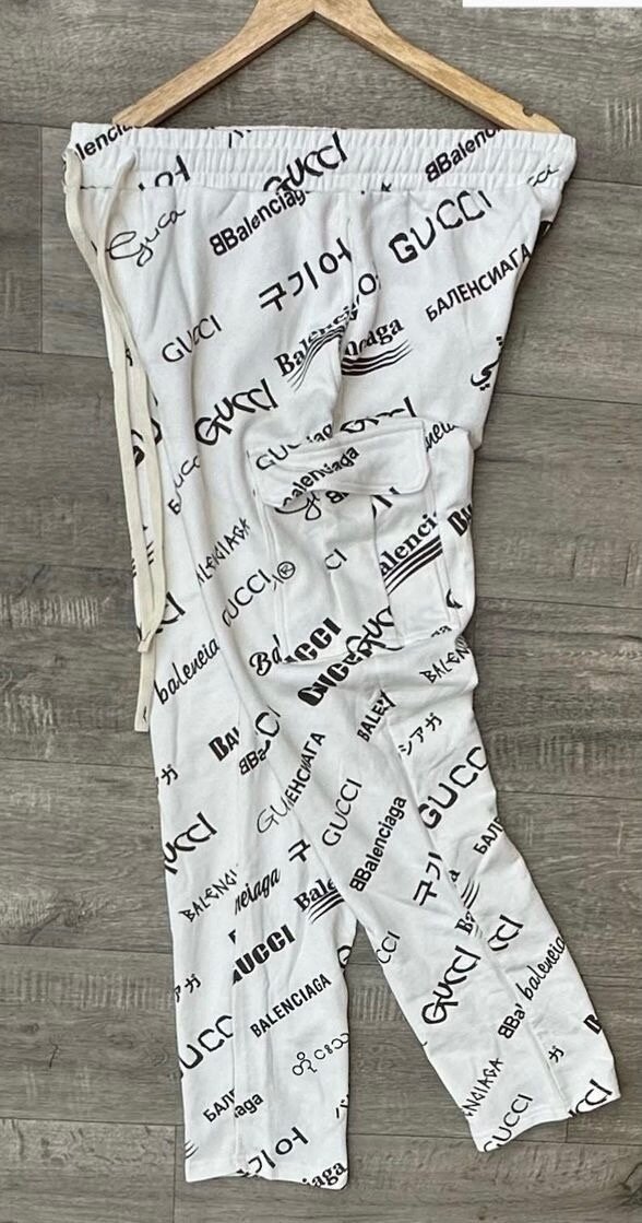 Pantalon blanc imprimé logo