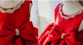 Newborn Baby Girl Dress Red LaceBaby Gown Princess Bow Baby Birthday Dress ( Fabric Silk) ( Size 03 Month To 2 Yrs)