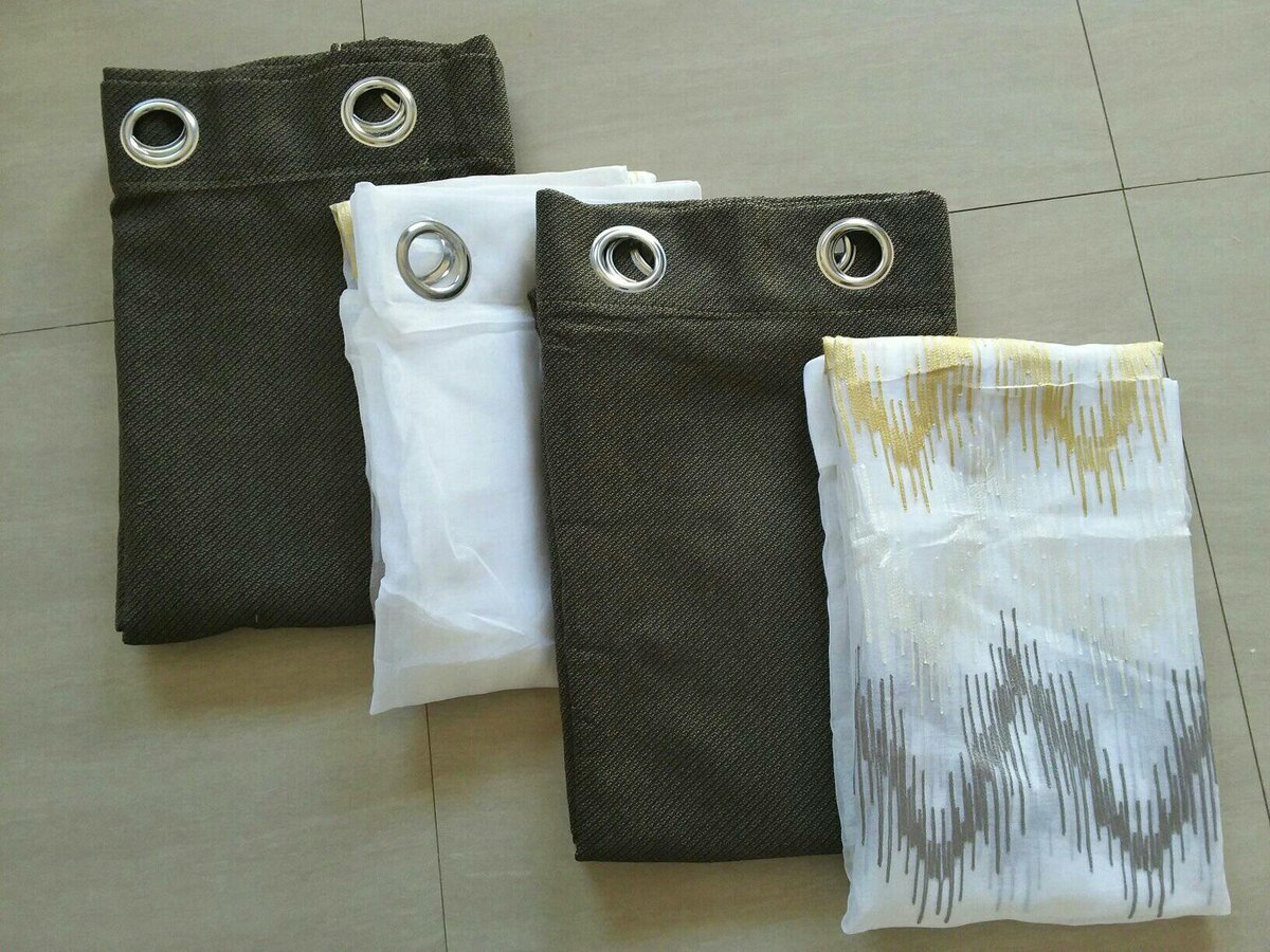 2 drops of curtains white and brown