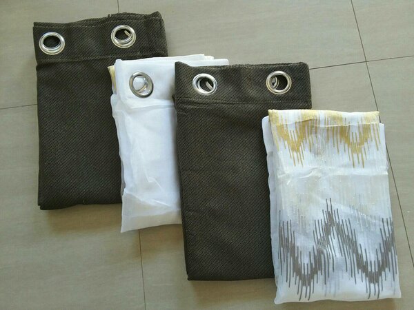 2 drops of curtains white and brown