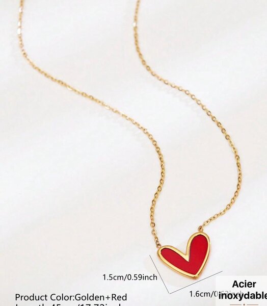 Collier en acier inoxydable avec pendentif cœur rouge