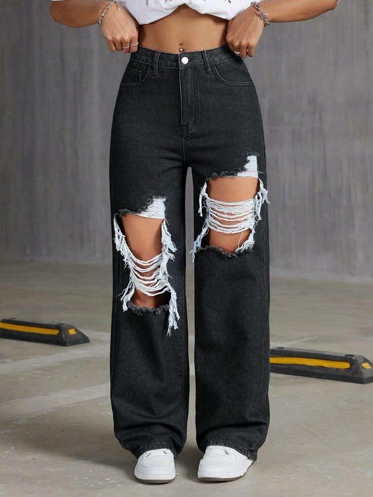Jeans déchirés taille haute