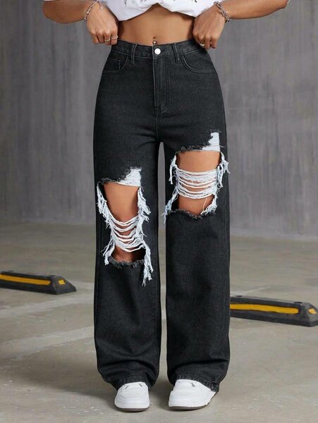 Jeans déchirés taille haute