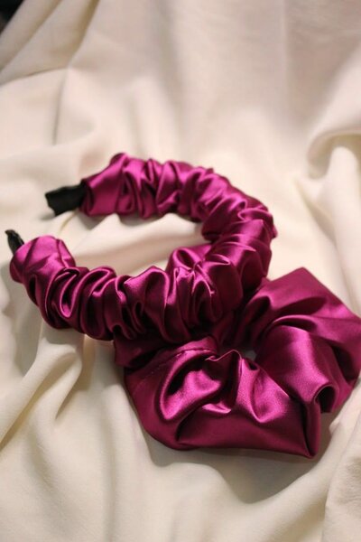 Bandeau et Chouchou Satin Rose
