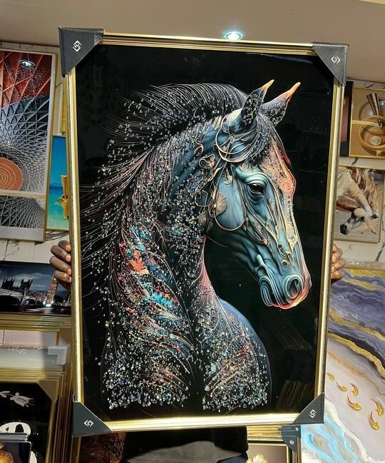 TABLEAU DÉCORATION CHEVAL DIAMANT - POUR SALON ET BUREAU