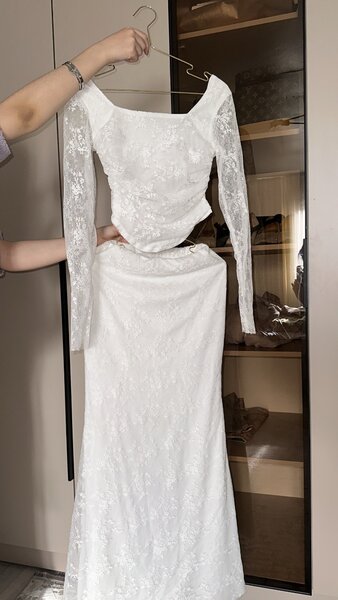 Белая  кружевная двойка платье