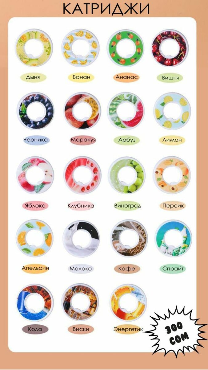 Картриджи для бутылки, с вкусами