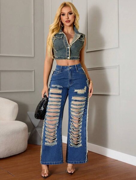 Jeans déchirés taille haute