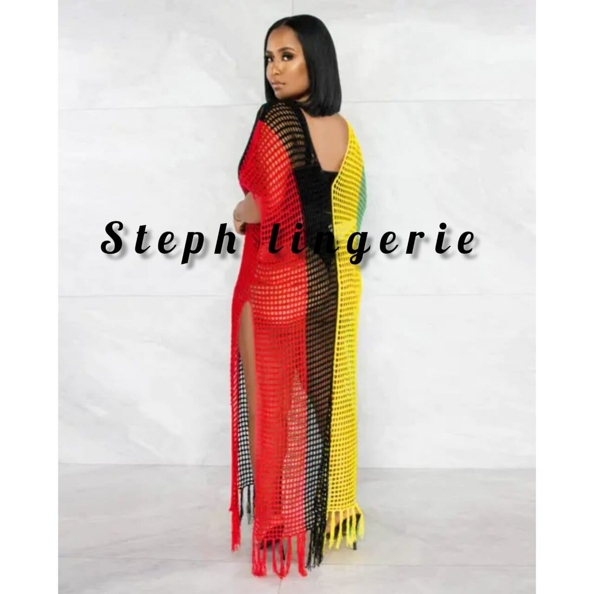 Robe pull en tricot crocheté pour femme