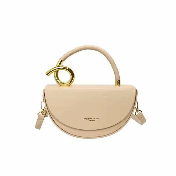 Pochette demi-lune beige à poignée dorée