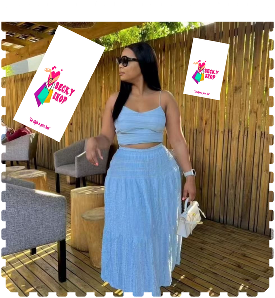 Ensemble Jupe Top Bleu Été