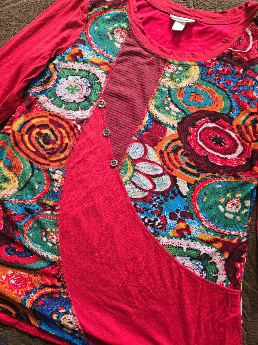 Red Printed Ladies shirt with button detail