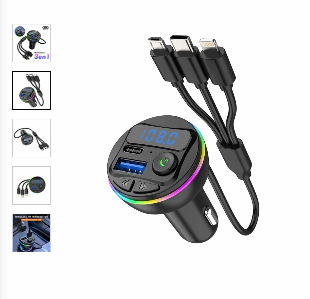 Modulateur FM Bluetooth 3 en 1