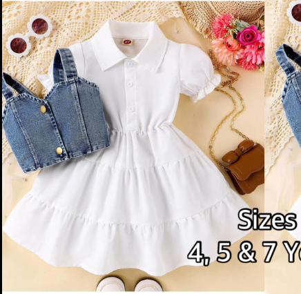 2 pcs shirt dress and denim jacket, sizes 4,5,7  years 