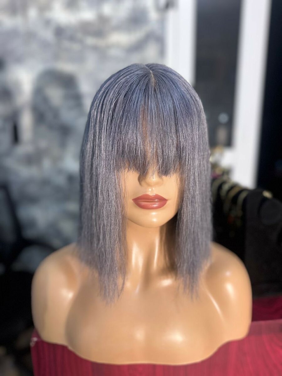Perruque humain Kim bob grise