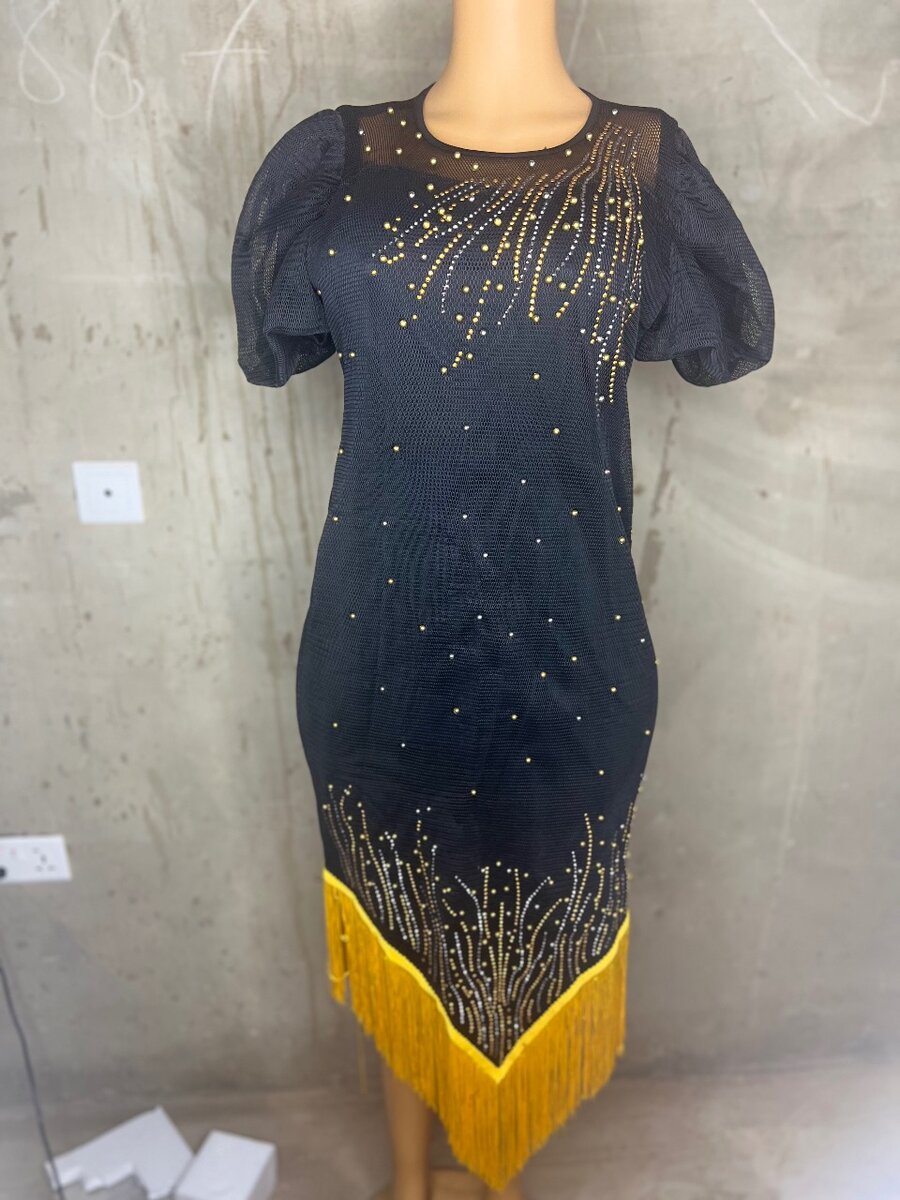 Elegant fashionable net lace dress with shinny stones