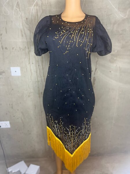 Elegant fashionable net lace dress with shinny stones