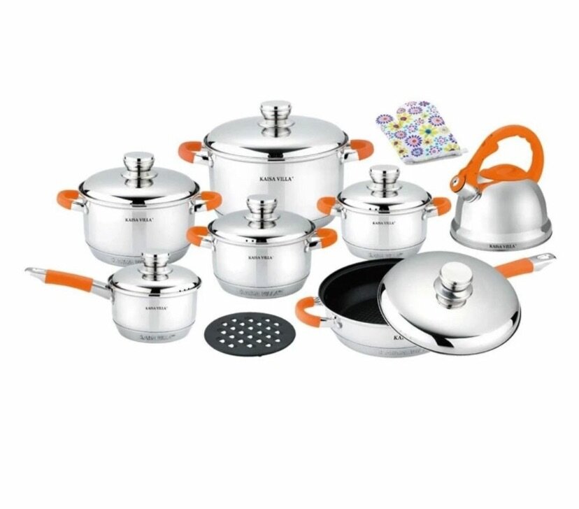 12PCS STAINLESS STEEL COOKWARE SET WITH STAINLESS STEEL LIDS