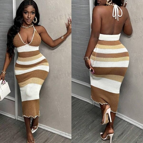 Robe rayée élégante femme