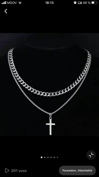 Collier croix argenté double