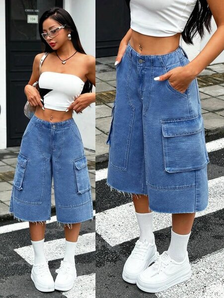 Jupe-culotte en jean style cargo