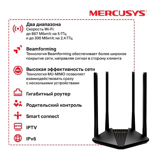 Двухдиапазонный гигабитный роутер WiFi AC1200 с поддержкой