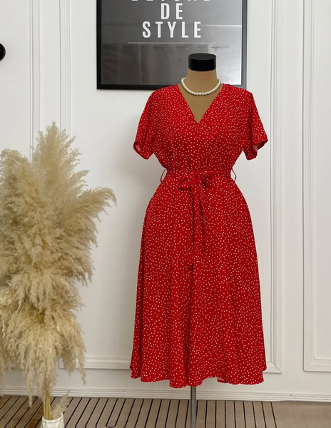 LOVELY POLKA DOT BELTED MAXI DRESS. 